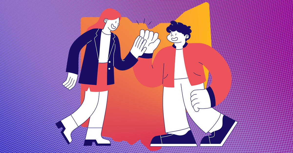 Illustration of two Ohio business owners high-fiving